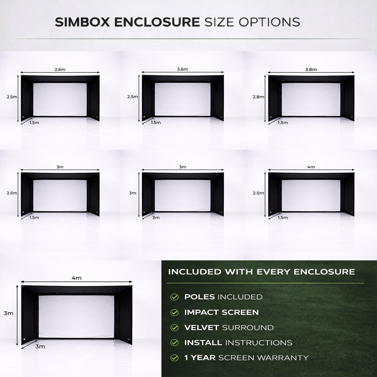 SimBox Golf Simulator Enclosure - 7 sizes